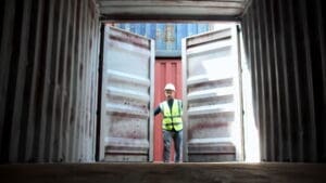 Shipping container door seal showing condition of rubber gasket and weathering