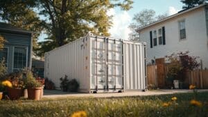 20 ft shipping containers painted to match house in residential house in chicago. Conex containers being used for storage in back yard for tools, garden items.