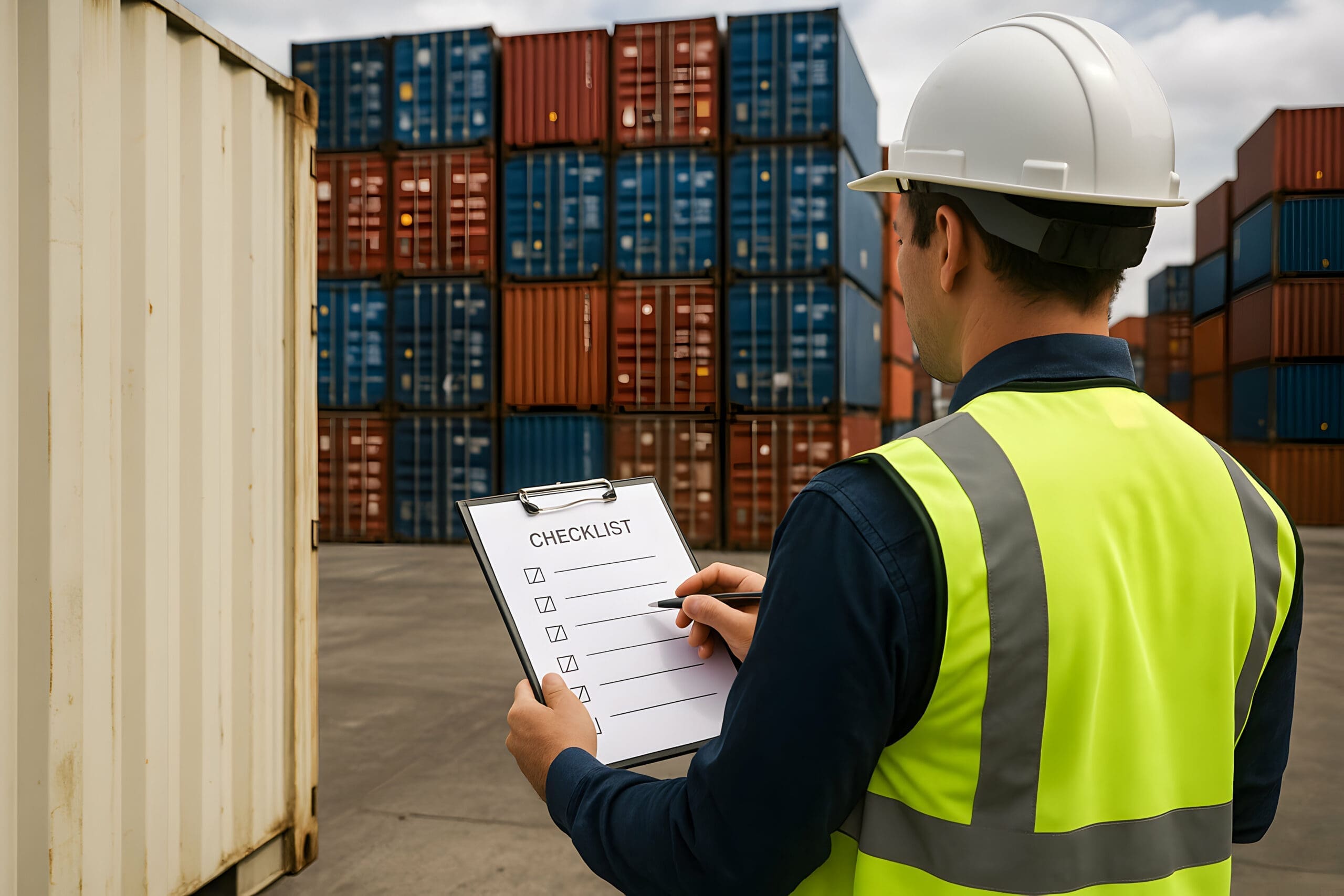Container Sales Group team documenting condition grading before contractor delivery