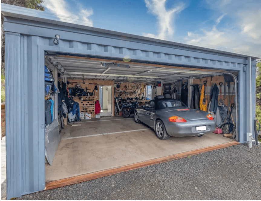 shipping container garage converted from a 20 ft used shipping container