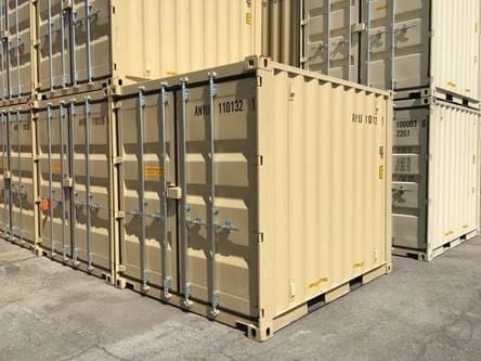 10 ft new shipping containers from Duo-Con containers. Beige Stacked