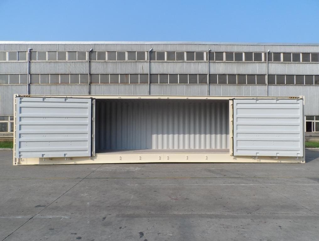 Specialty shipping container open sided beige new one trip container