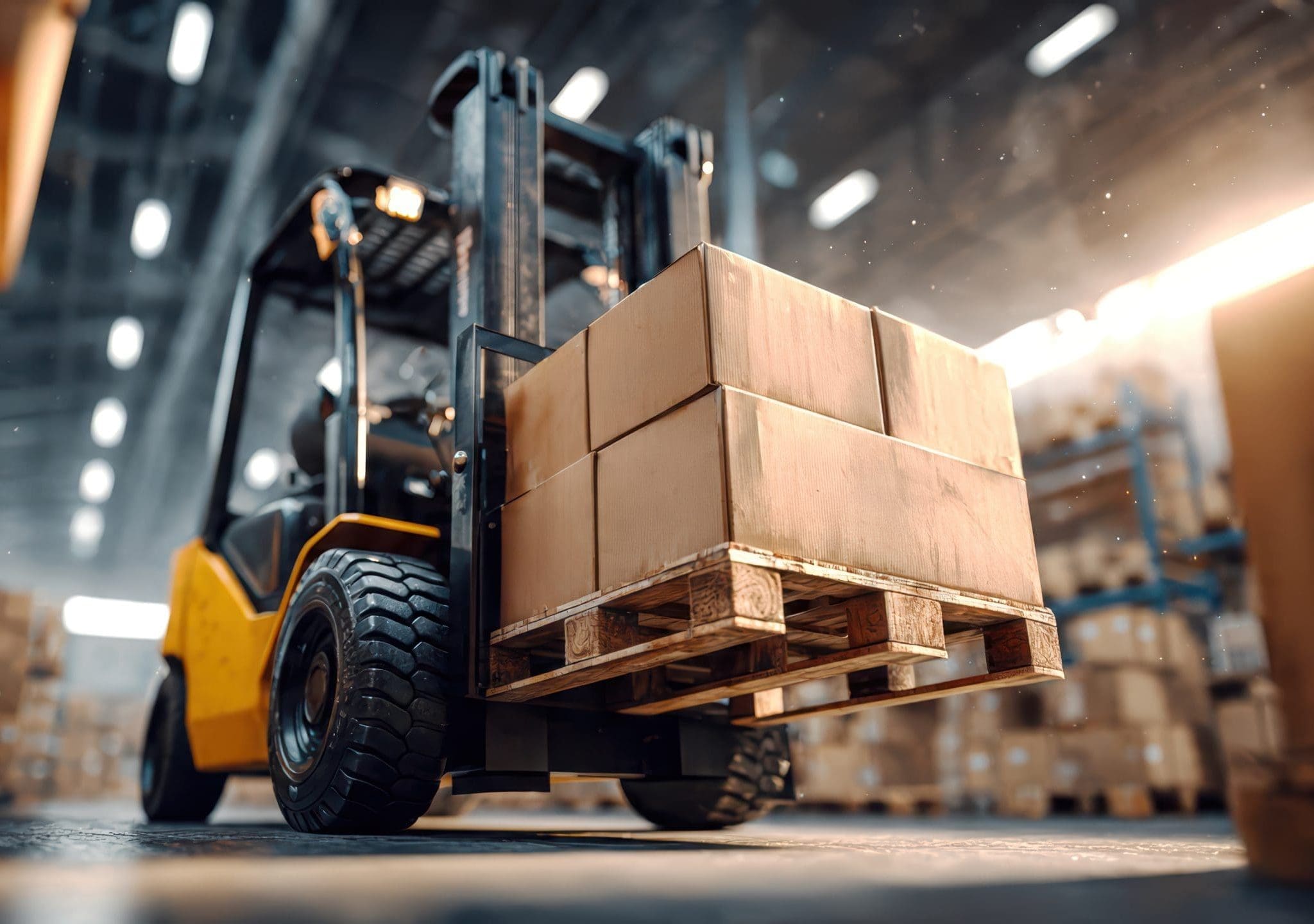 forklift or bobcat storage in a shipping container or flat rack