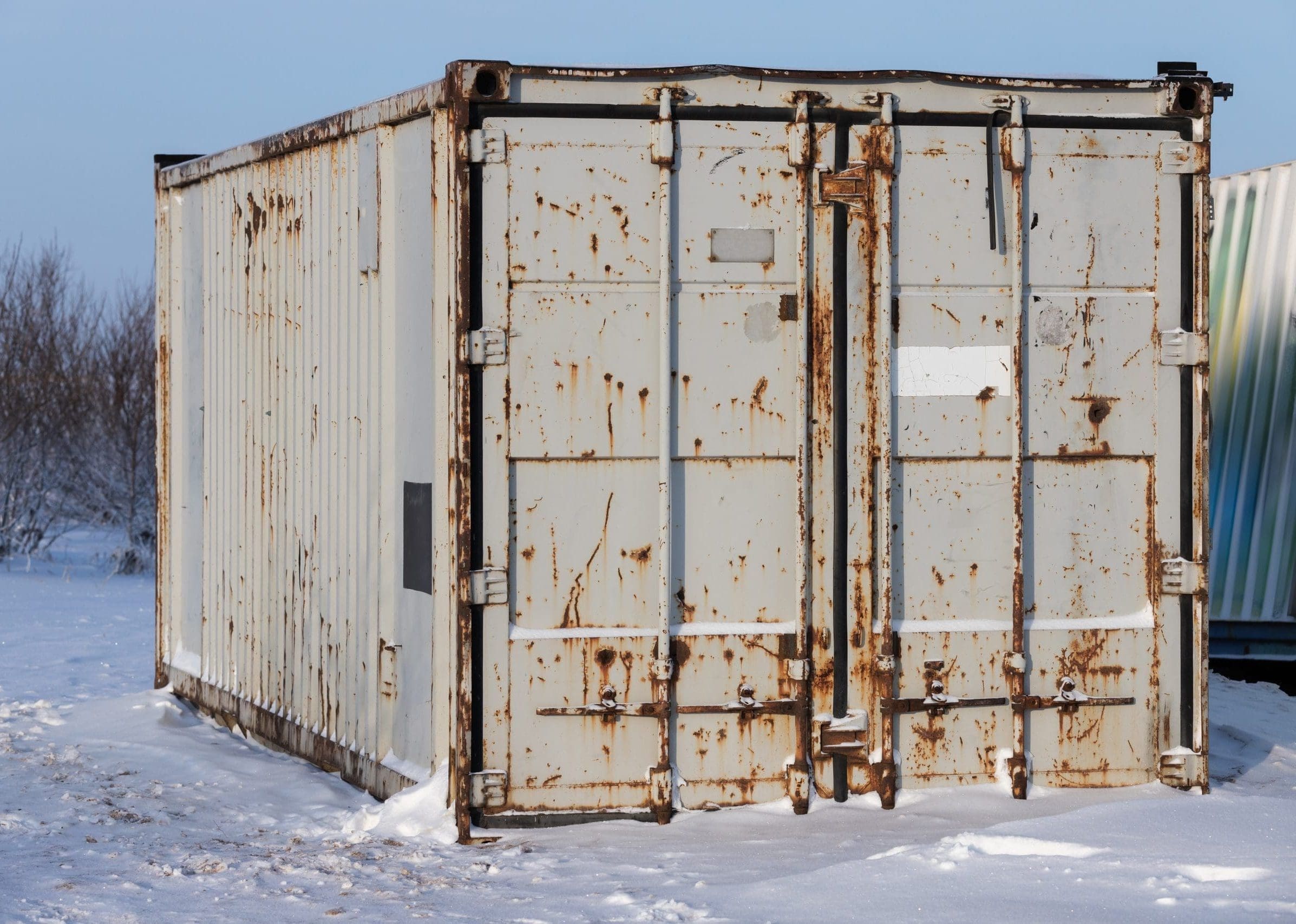 shipping container delivered on snow