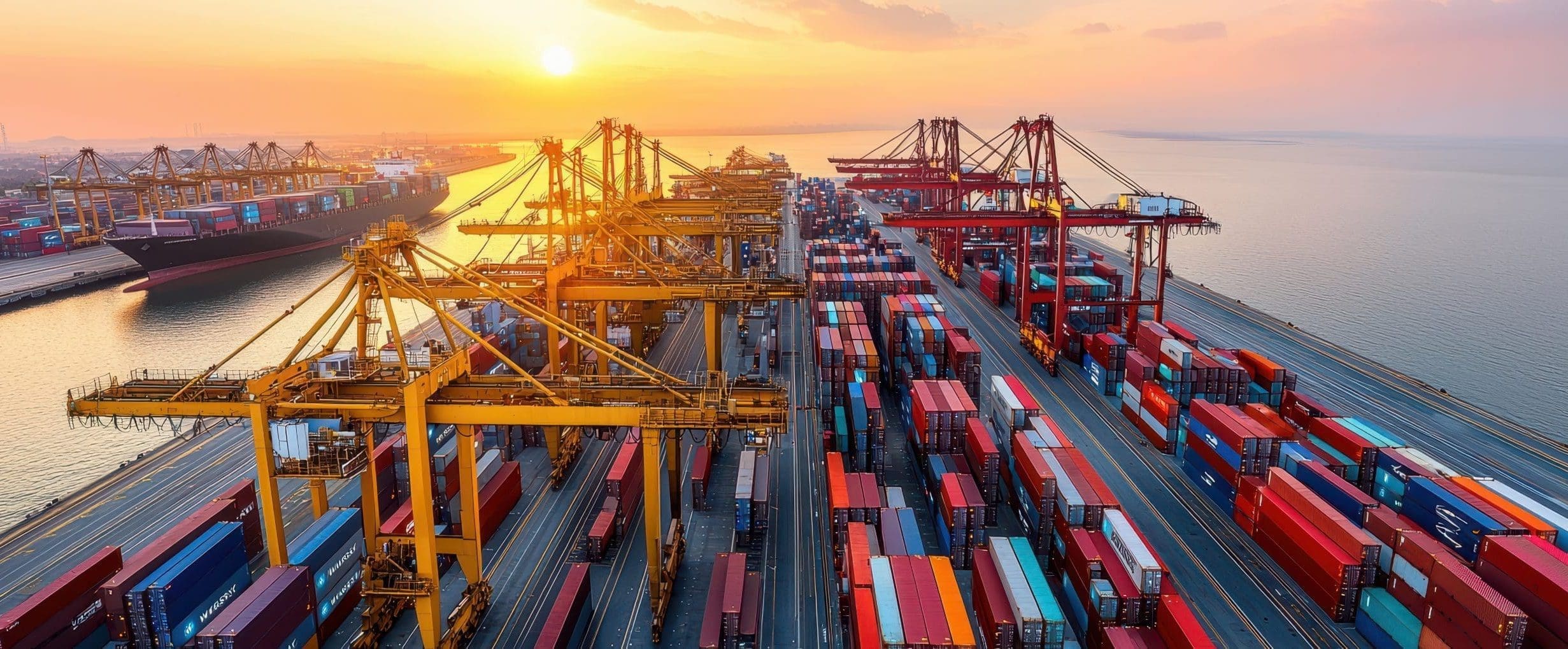 Export cargo loading and staging near port facilities shipping container
