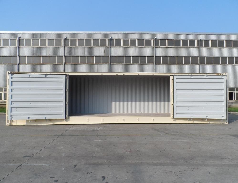 close-up of open side container door hardware and locking rods along the side wall