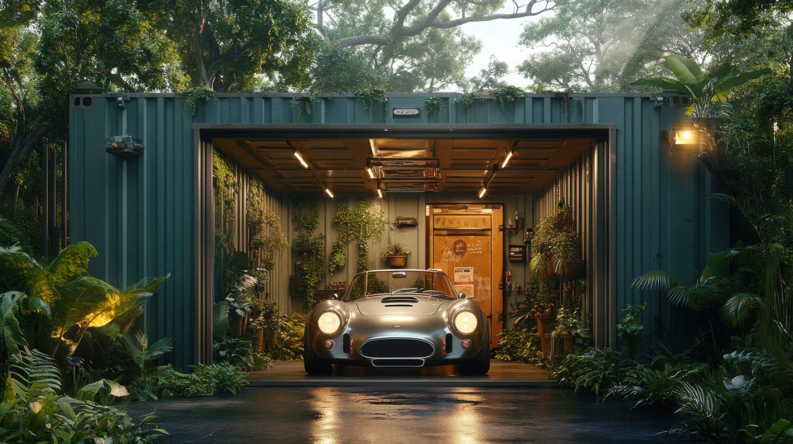 painted and fabricated shipping container for car storage